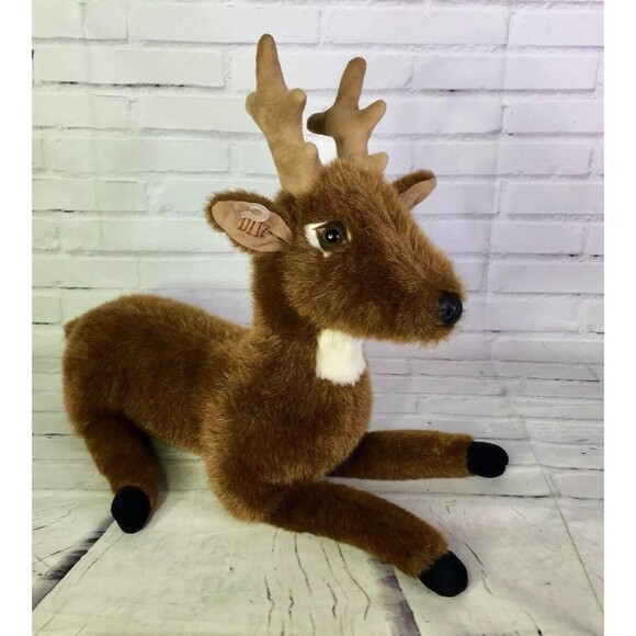Ditz Designs Large Sitting Laying Deer Reindeer Plush Stuffed Animal Brown 19in - Picture 1 of 12